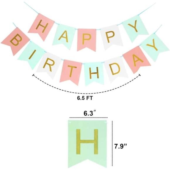 Mint Peach Birthday Party Decorations, Happy Birthday Decoration Set with Banner - Picture 4 of 8